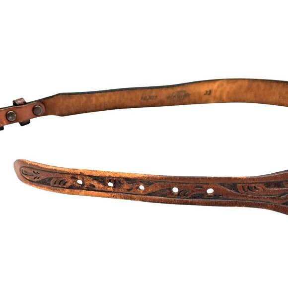 Vintage Circle S Wester Tooled Leather Ranger Belt Size 32 Floral Oak Unisex - Picture 6 of 11